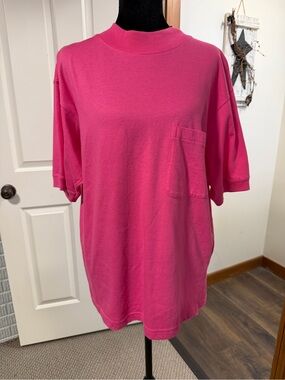 Vintage Gap Hot Pink Mock Neck Pocket Tee Oversized Boxy Shirt Small